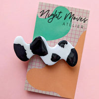Polymer Clay Cowprint Squiggle Hair Clip - Single