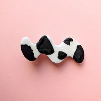 Polymer Clay Cowprint Squiggle Hair Clip - Single