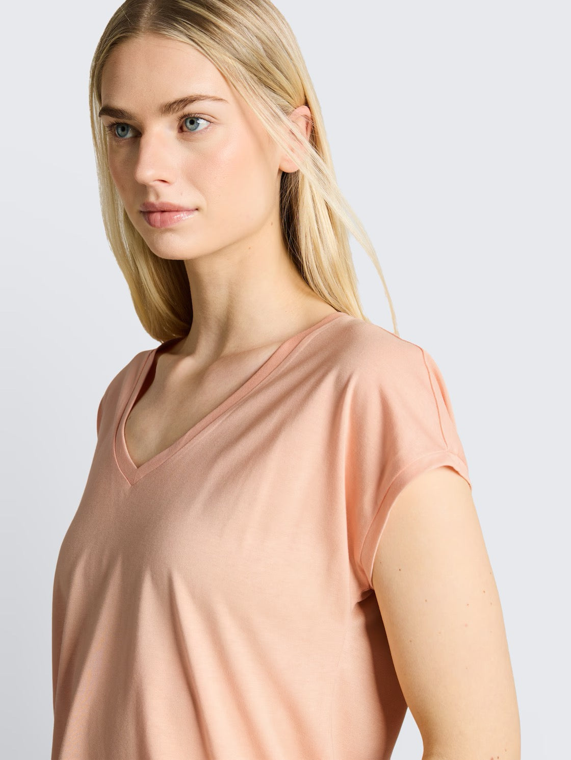 Fluent V Neck T Shirt - Orange Parfait