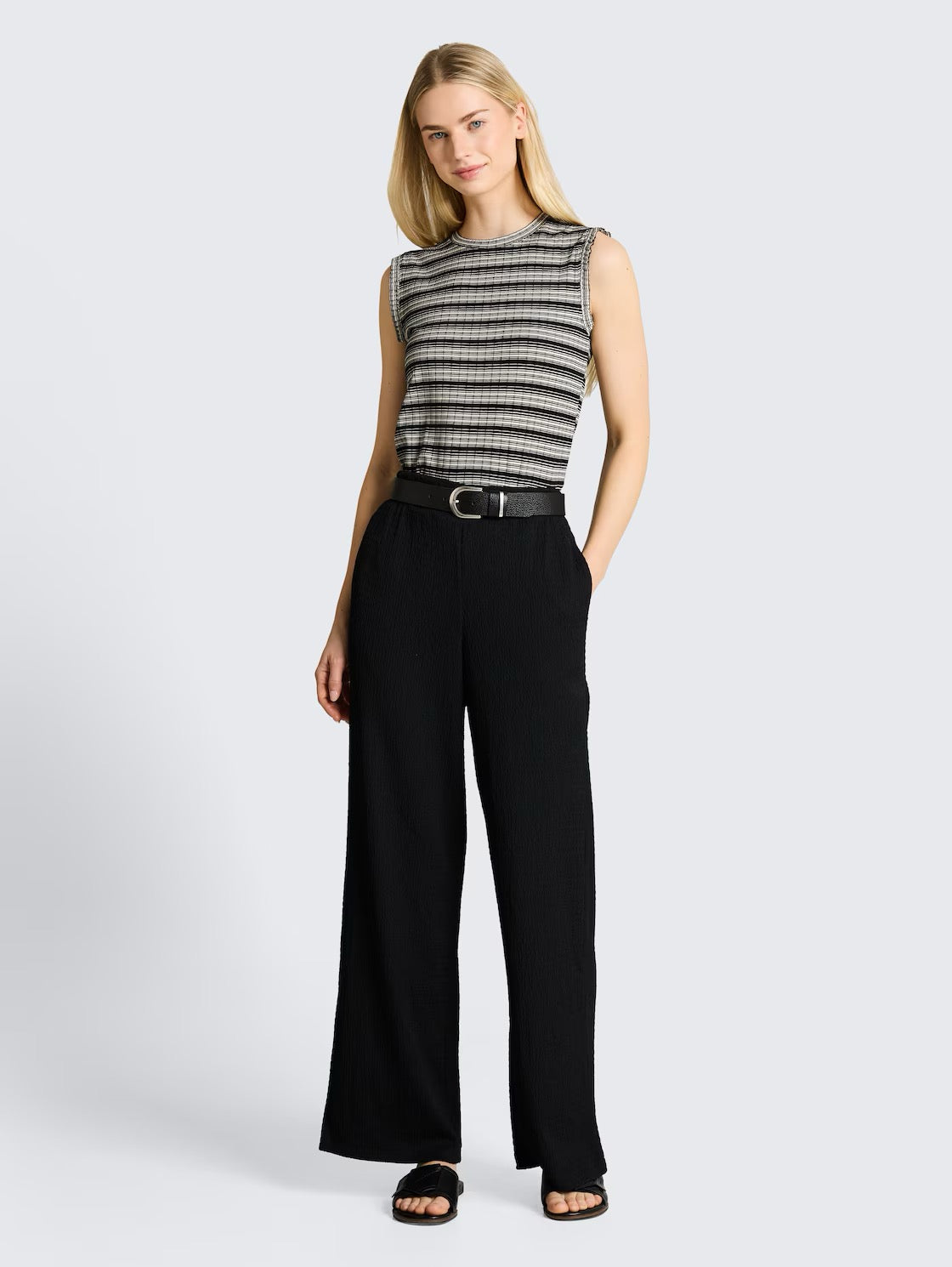 Striped Rib Top - Black/White Gradient