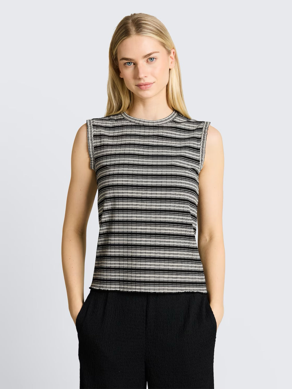 Striped Rib Top - Black/White Gradient