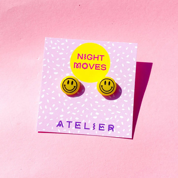Polymer Clay Smiley Face Mini Stud Earrings