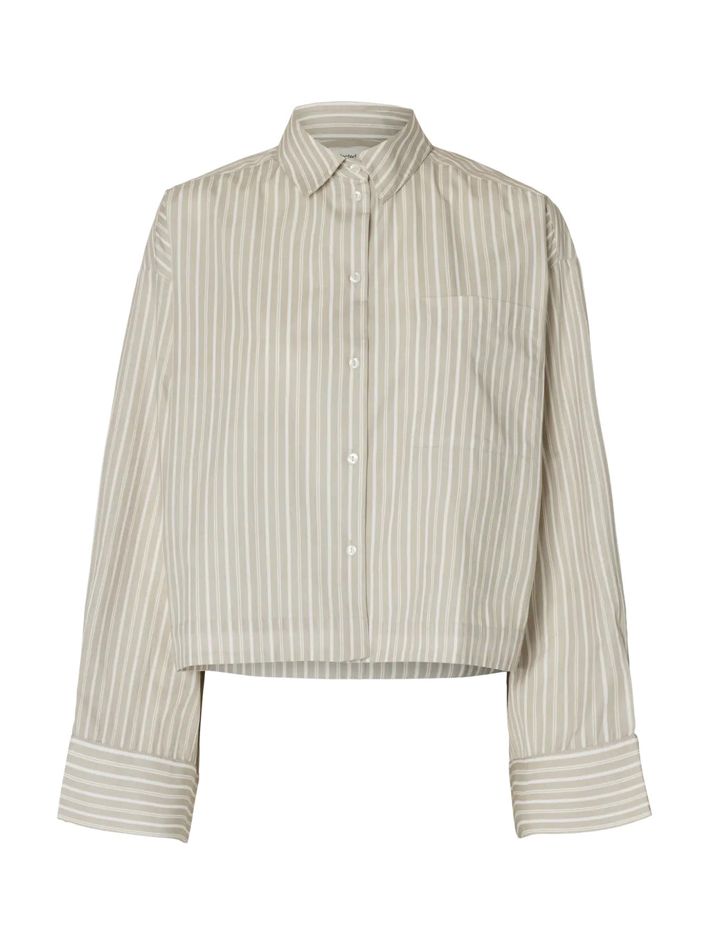 Wastha Long Sleeve Cropped Boxy Shirt - Pure Cashmere/Bright White Stripe