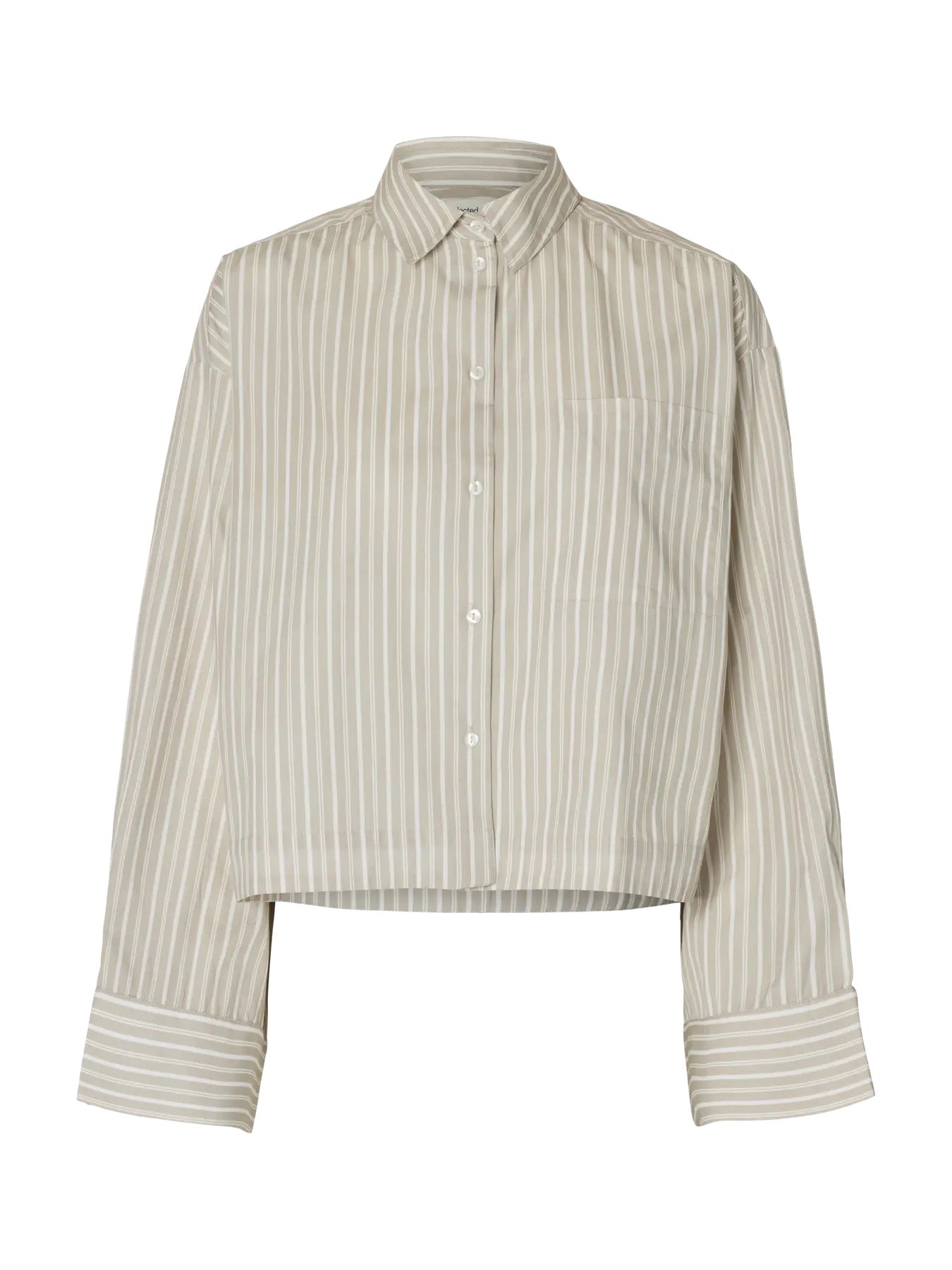 Wastha Long Sleeve Cropped Boxy Shirt - Pure Cashmere/Bright White Stripe