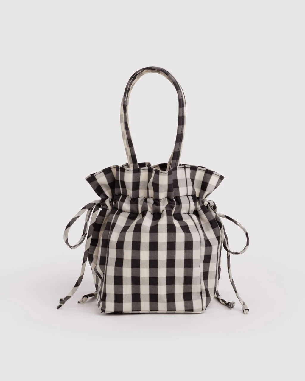Nylon Drawstring Bag - Black & Cream Gingham