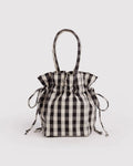 Nylon Drawstring Bag - Black & Cream Gingham