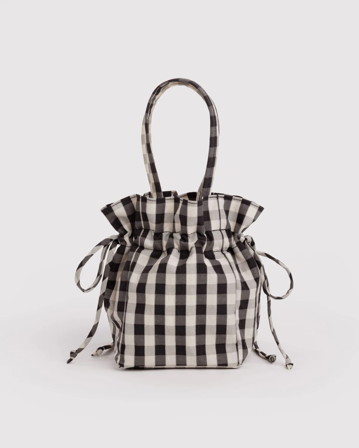 Nylon Drawstring Bag - Black & Cream Gingham