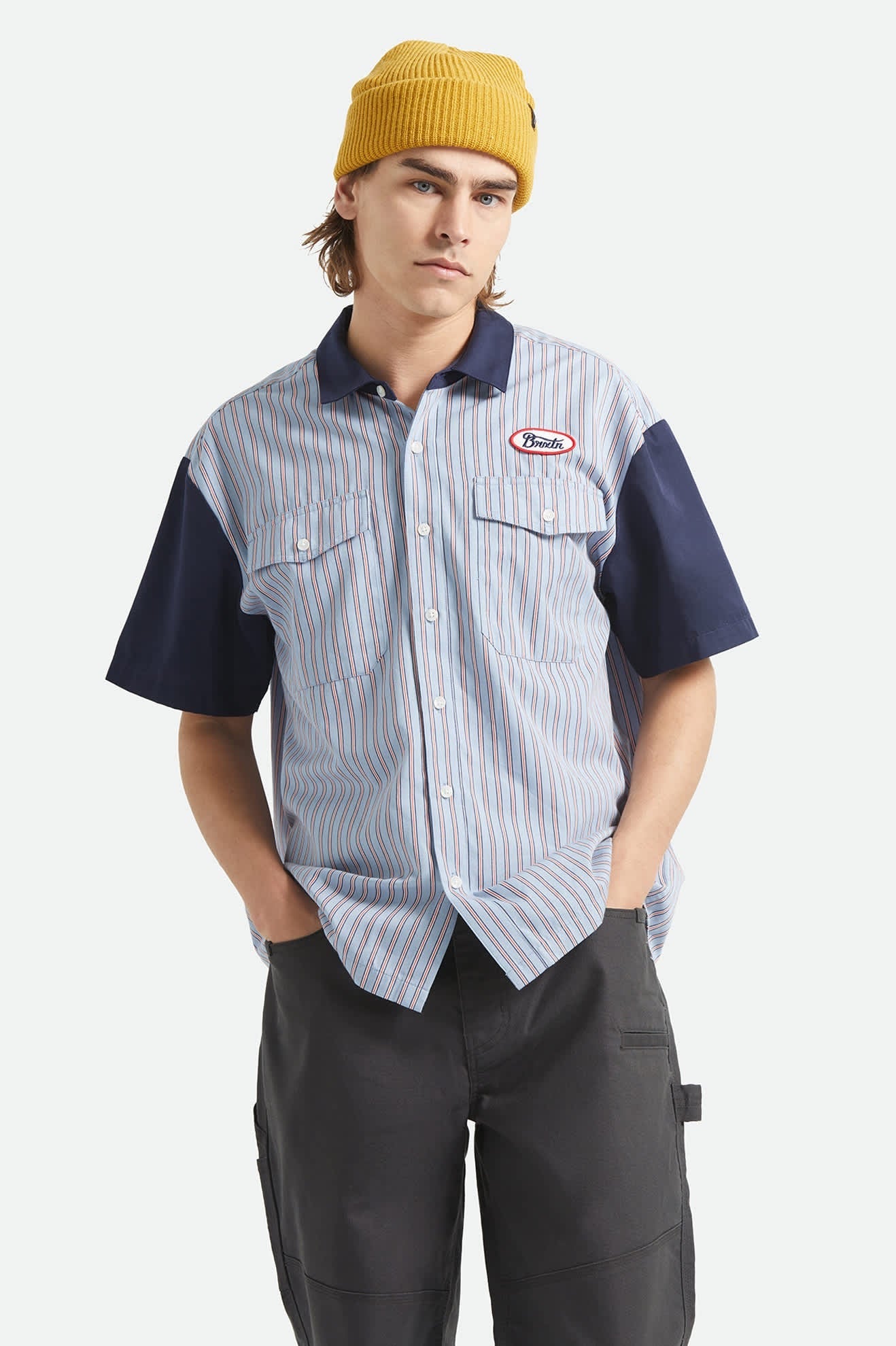 Builders Olson Short Sleeve Woven - Blue Aura Stripe