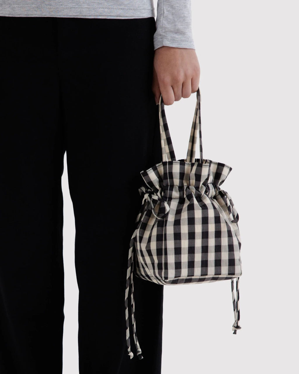 Nylon Drawstring Bag - Black & Cream Gingham