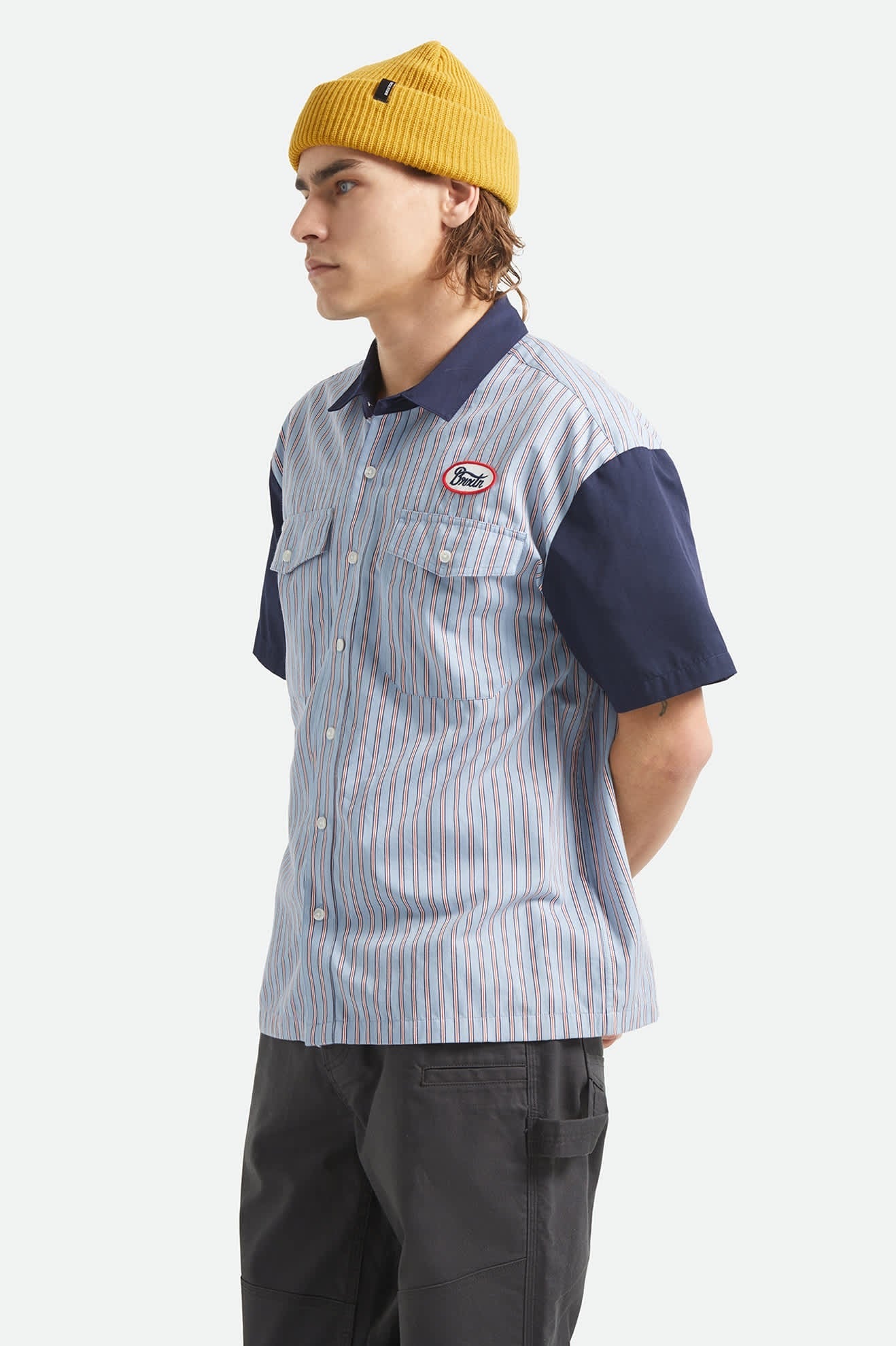 Builders Olson Short Sleeve Woven - Blue Aura Stripe