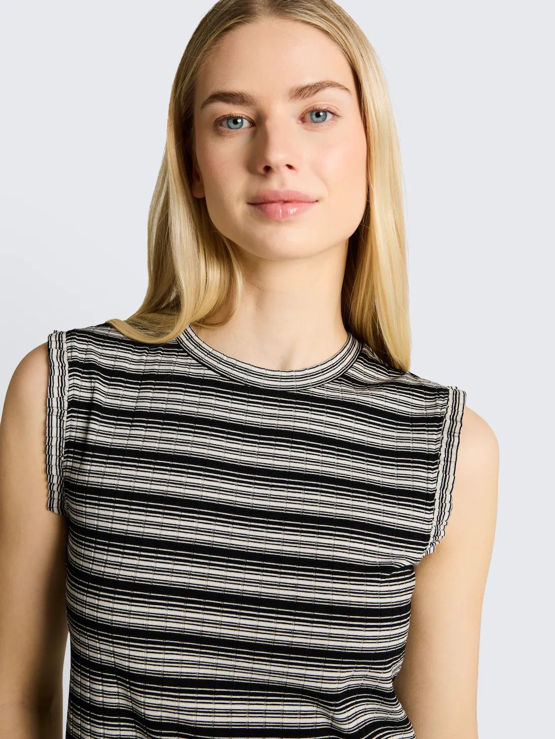 Striped Rib Top - Black/White Gradient