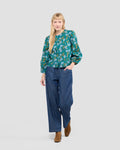 Puff Sleeve Blouse With Hand-Drawn Flora In Flight Print