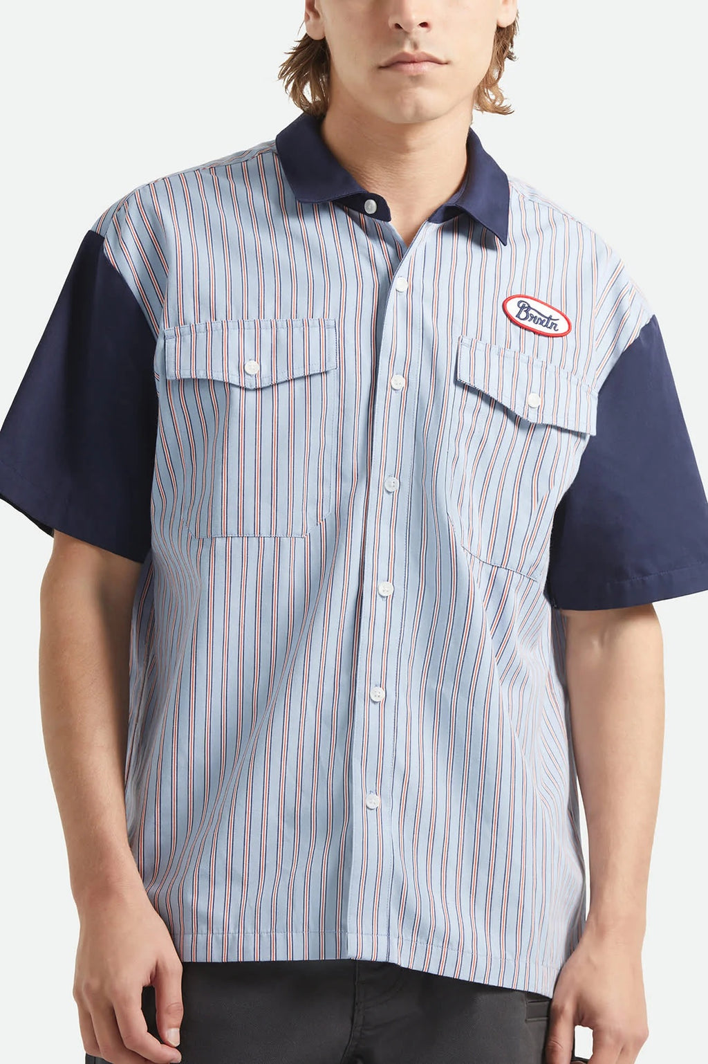 Builders Olson Short Sleeve Woven - Blue Aura Stripe