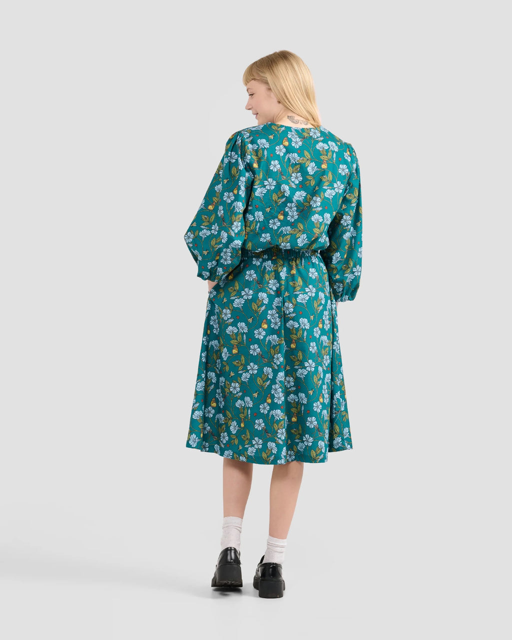 Puff Sleeve Blouse With Hand-Drawn Flora In Flight Print