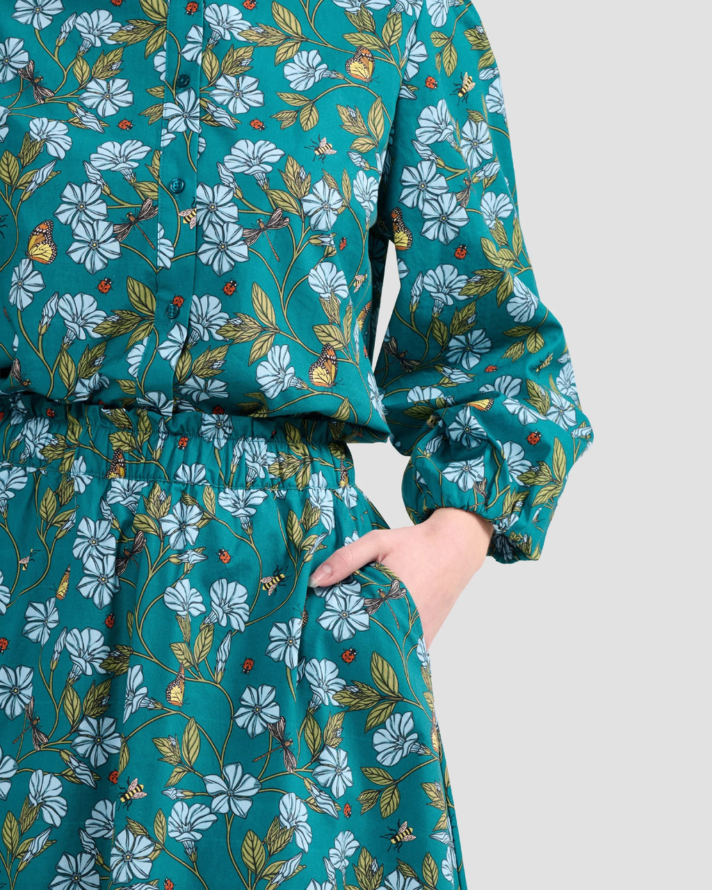 Puff Sleeve Blouse With Hand-Drawn Flora In Flight Print