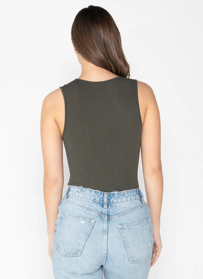 Bamboo Rib Deep V Thong Bodysuit