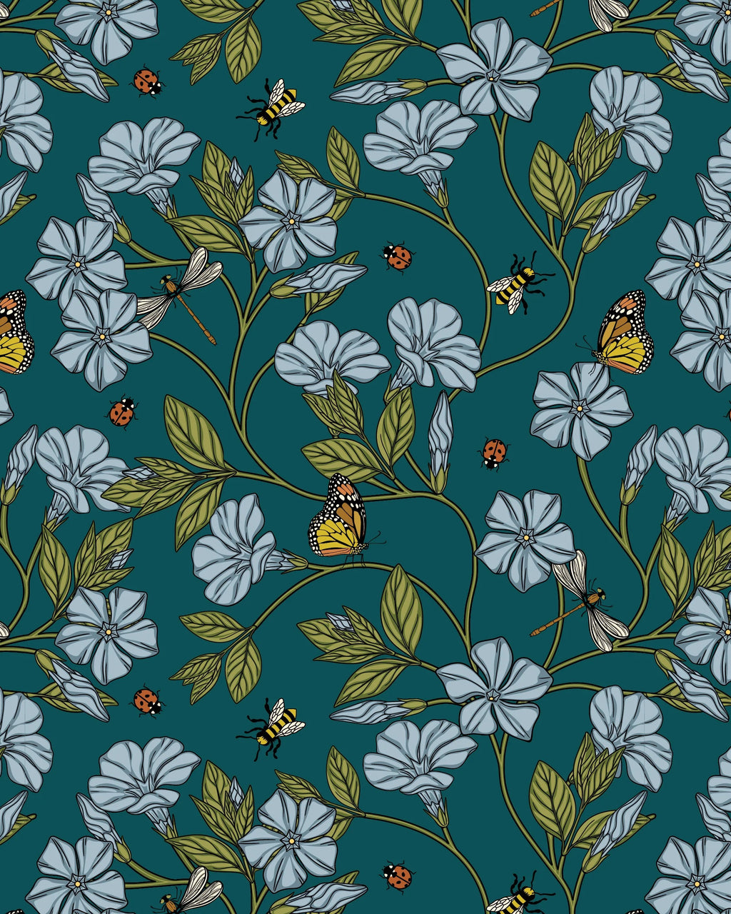 Puff Sleeve Blouse With Hand-Drawn Flora In Flight Print
