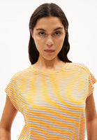 Oneliaa Lovely Stripes Organic Cotton T Shirt - Oatmilk/Light Tangerine