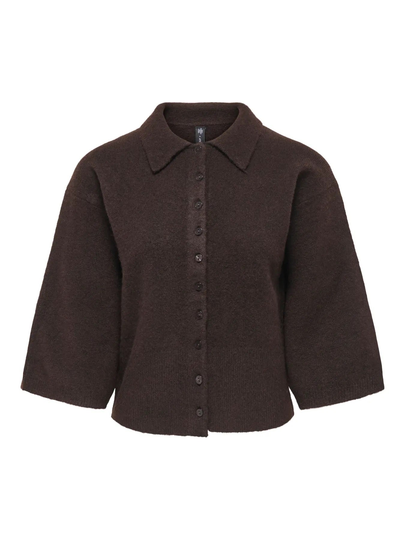 Macey 3/4 Polo Cardigan - Coffee Bean