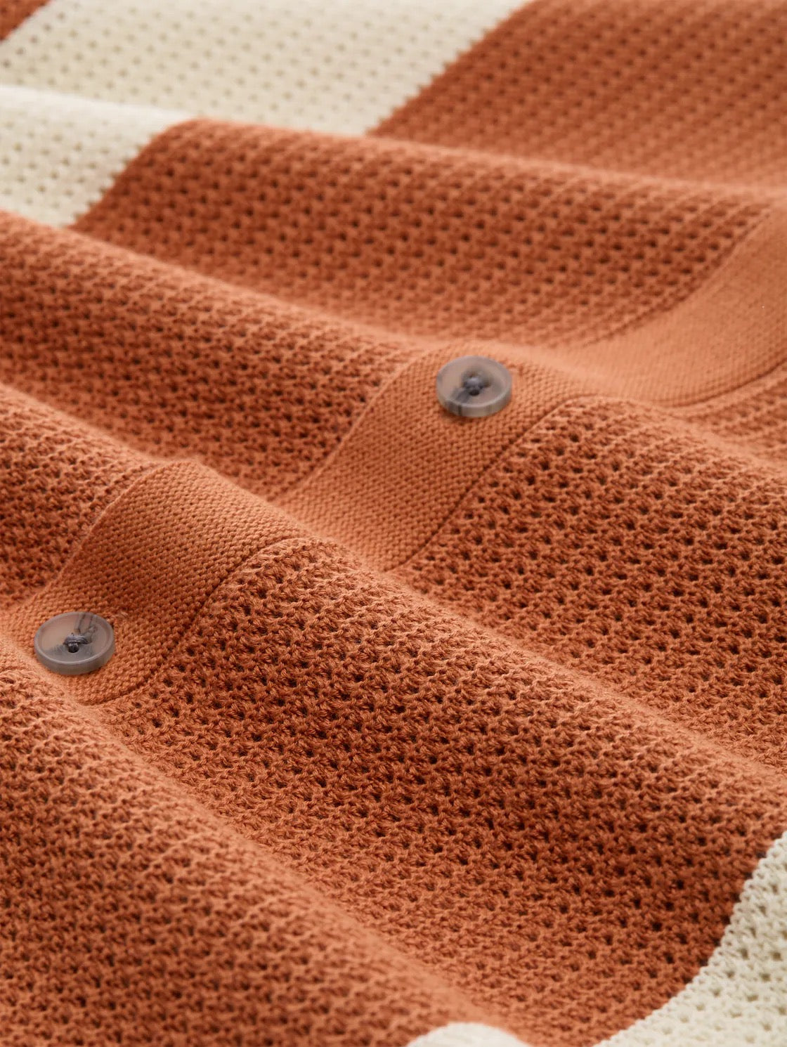 Open Knit Polo - Rust/Cream