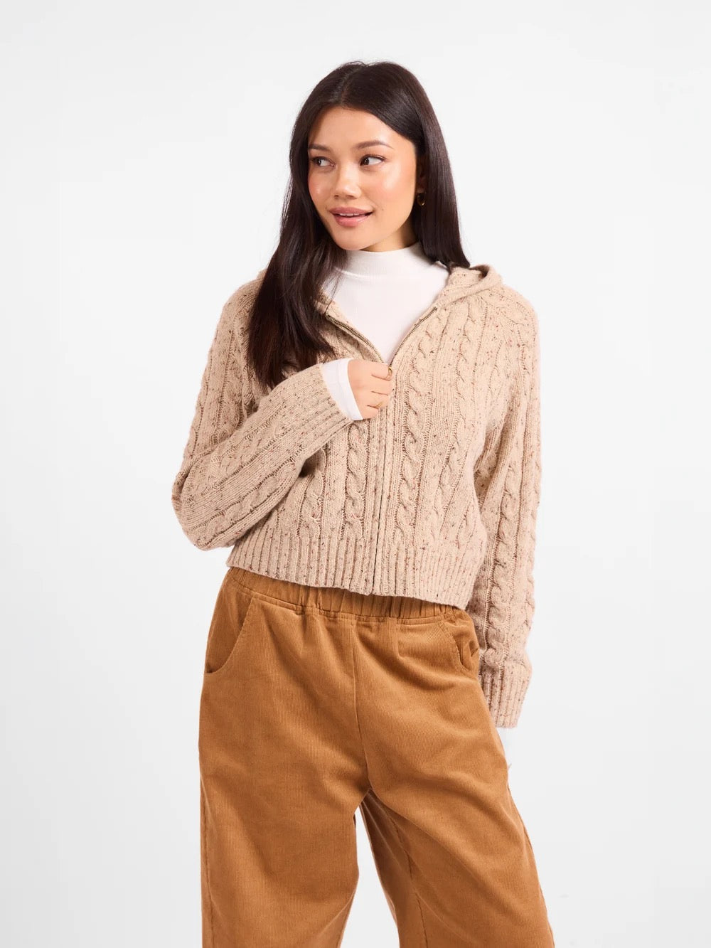 Effortless Cable Cardigan - Taupe Multi