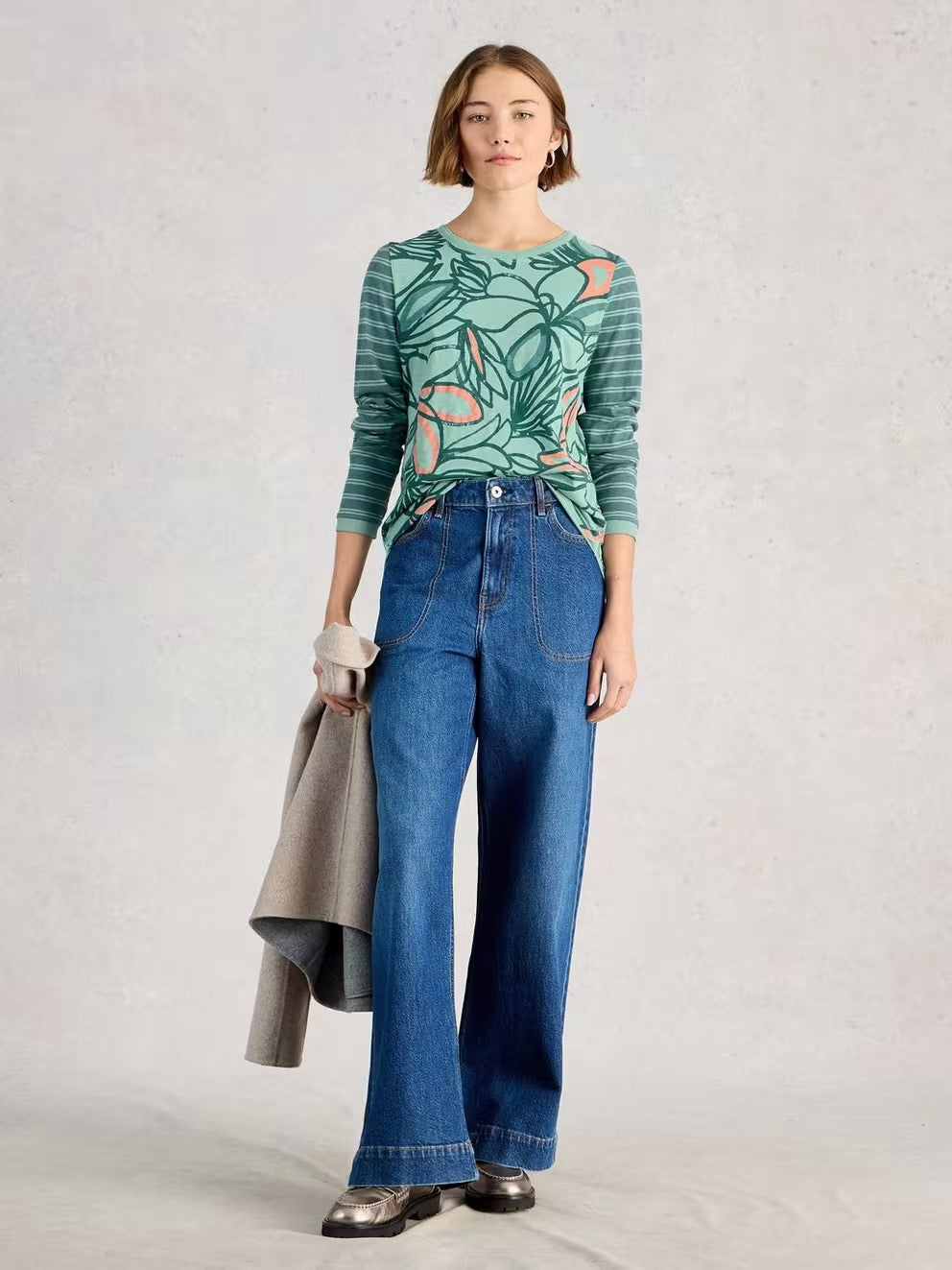 Clara Long Sleeve Tee - Teal Print