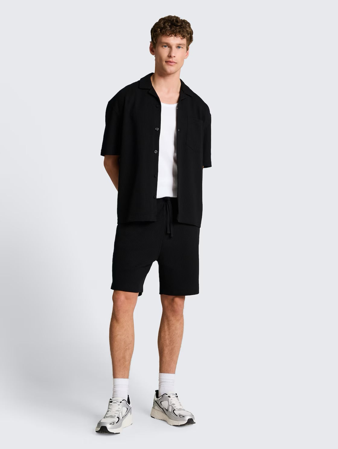 Relaxed Fit Waffle Shirt - Deep Black