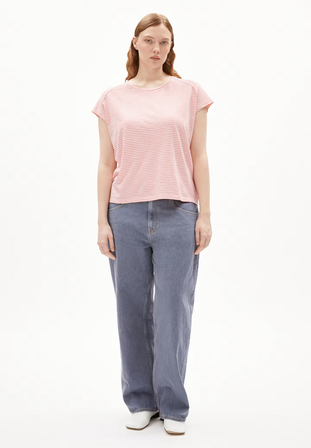 Oneliaa Lovely Stripes Organic Cotton T Shirt - Oatmilk/Deep Rosalilly