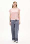 Oneliaa Lovely Stripes Organic Cotton T Shirt - Oatmilk/Deep Rosalilly