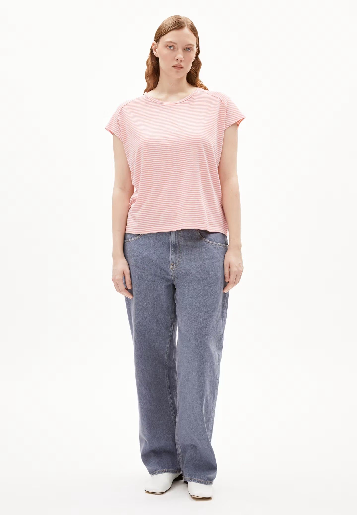 Oneliaa Lovely Stripes Organic Cotton T Shirt - Oatmilk/Deep Rosalilly