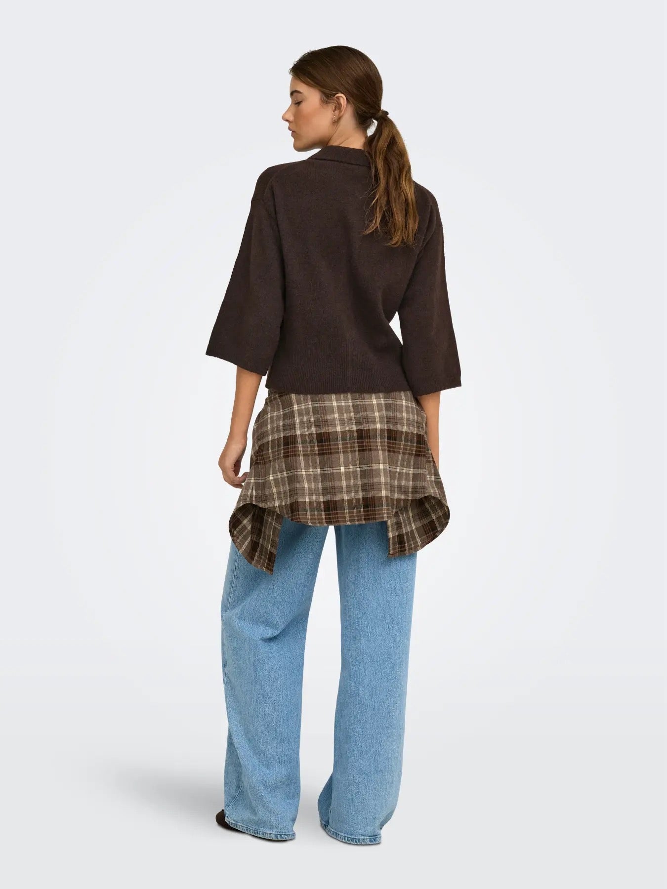 Macey 3/4 Polo Cardigan - Coffee Bean