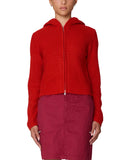 Glenda Hood Zip Sweater - Tomato