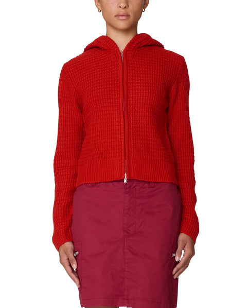 Glenda Hood Zip Sweater - Tomato