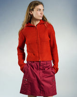 Glenda Hood Zip Sweater - Tomato