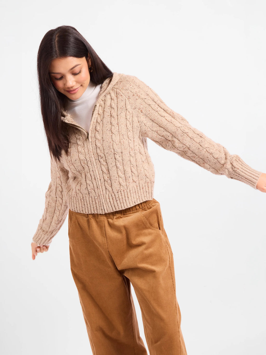 Effortless Cable Cardigan - Taupe Multi