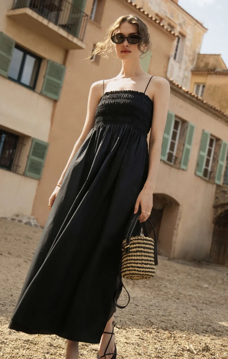 Cornelia Poplin Midi Dress - Black
