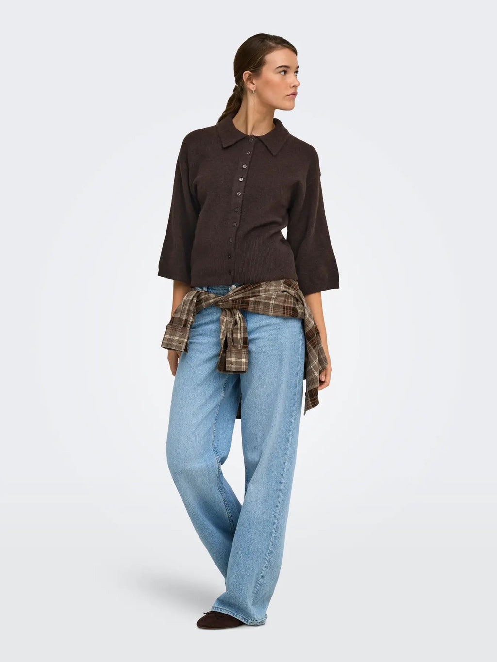 Macey 3/4 Polo Cardigan - Coffee Bean