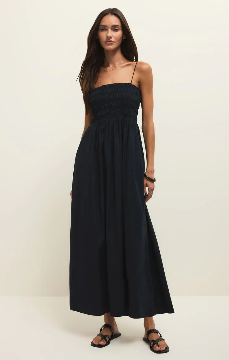 Cornelia Poplin Midi Dress - Black