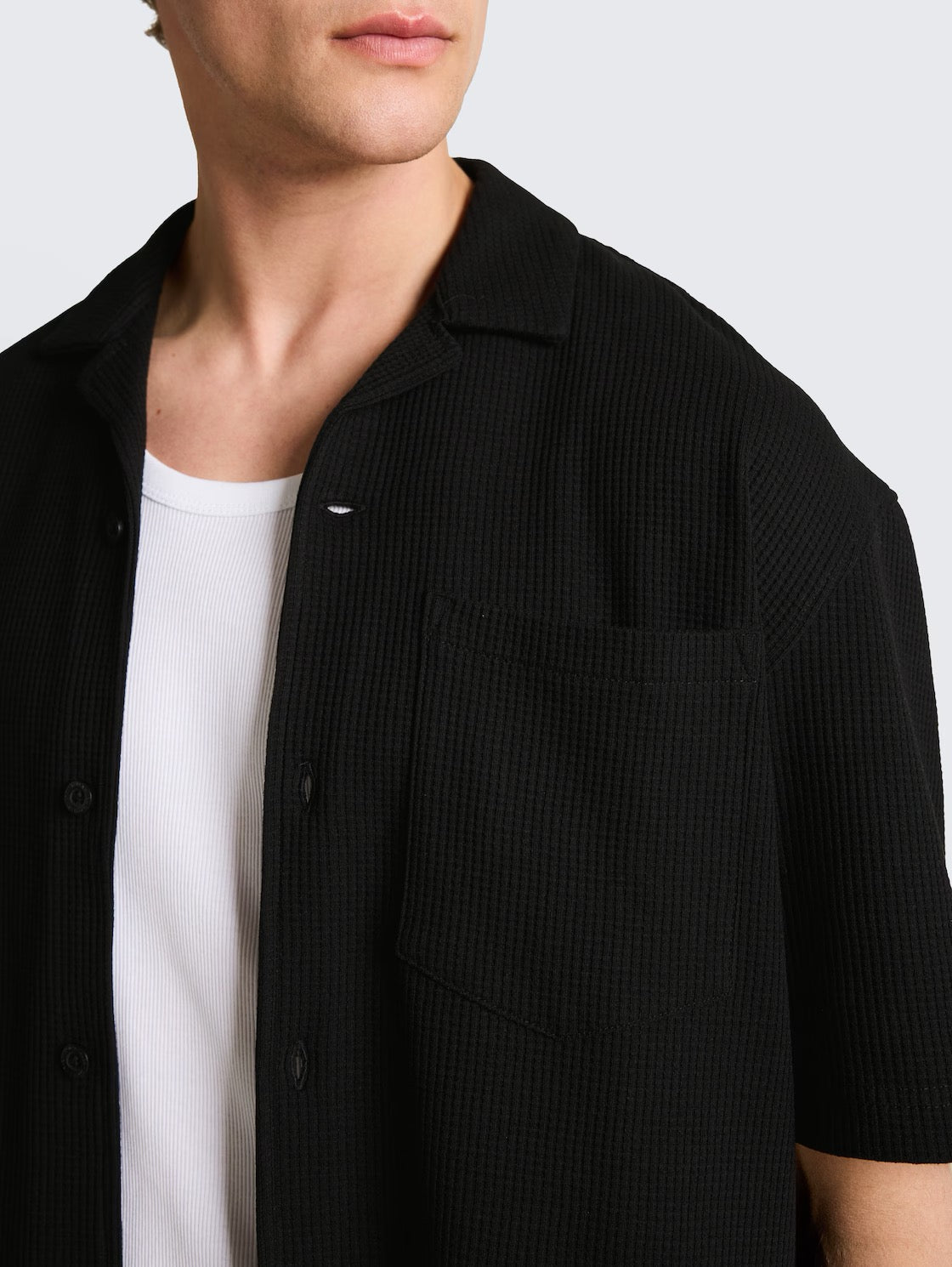 Relaxed Fit Waffle Shirt - Deep Black