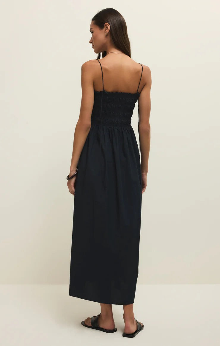 Cornelia Poplin Midi Dress - Black