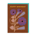 Brown Floral Birthday Greeting Card
