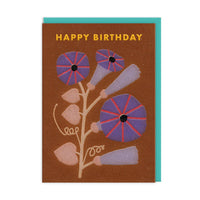 Brown Floral Birthday Greeting Card