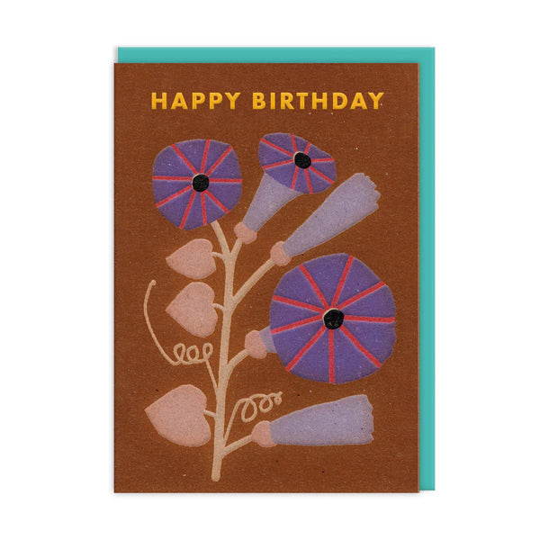 Brown Floral Birthday Greeting Card