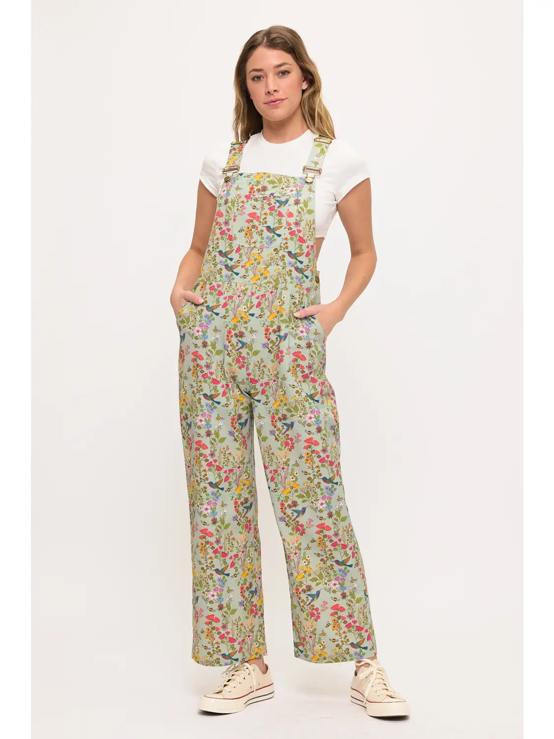 Floral Hummingbird Overalls