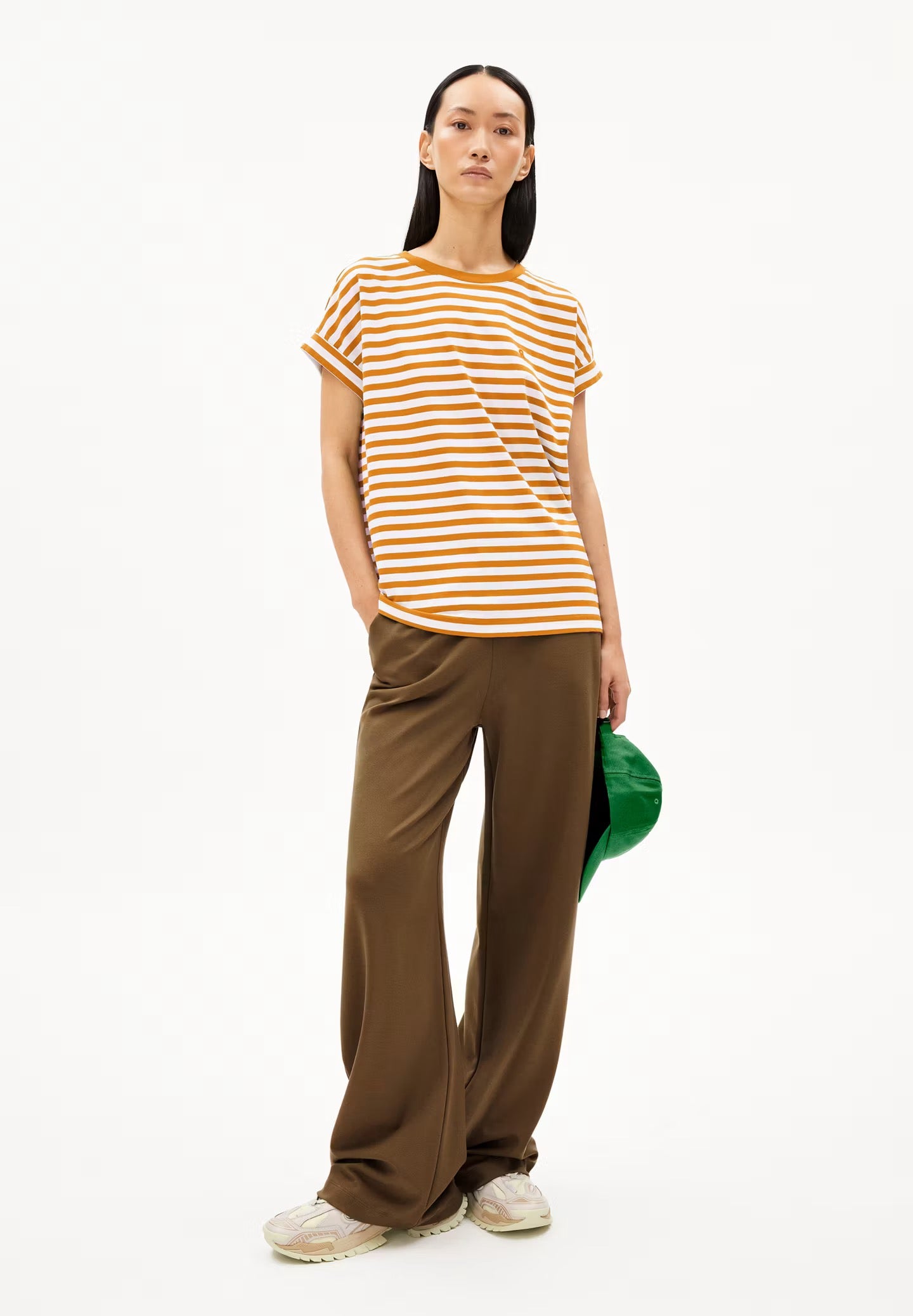 Idaara Stripes Organic Cotton T Shirt - White/Light Tangerine