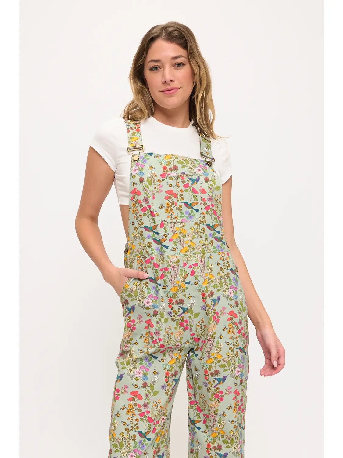 Floral Hummingbird Overalls