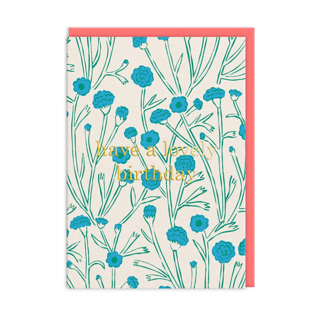 Blue Floral Have A Lovely Birthday Greeting Card