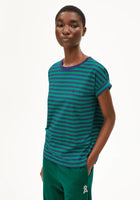 Idaara Stripes Organic Cotton T Shirt - Emerald Green/Blue Noon