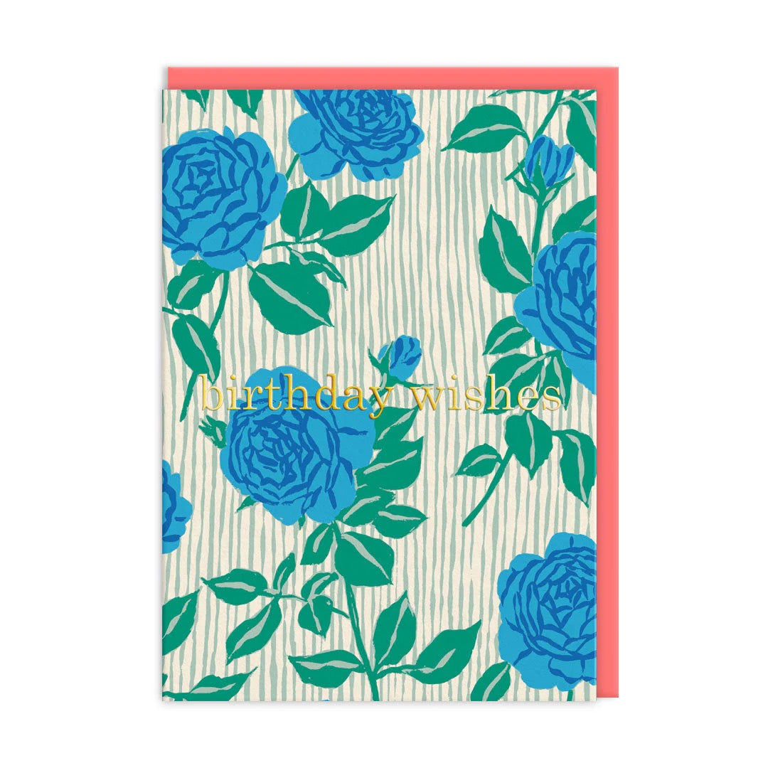 Blue Roses Happy Birthday Greeting Card