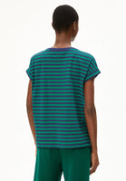 Idaara Stripes Organic Cotton T Shirt - Emerald Green/Blue Noon